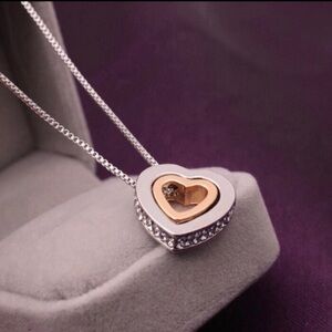 Valentines Silver and Gold Heart Pendant Necklace